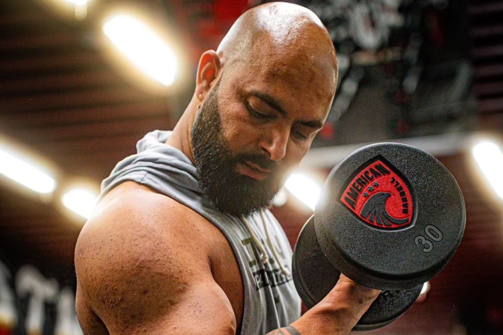 Personal training on the dumbbell floor